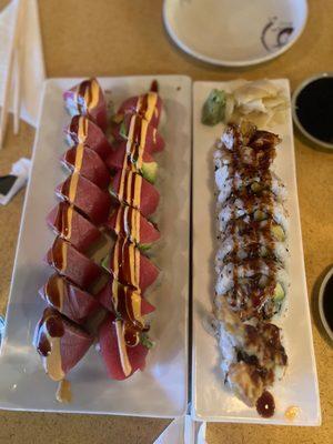 Tuna rolls and spider roll