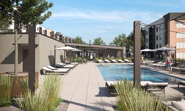 Rendering of Resort Style Pool and Spa deck area