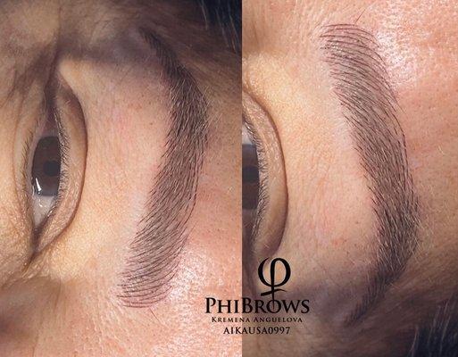 Bold brows using PhiBrows Microblading disposable tool 304 blade for natural looking eyebrows.