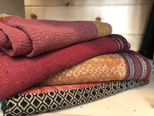 Kantha Quilts hand stitched with vintage fabrics