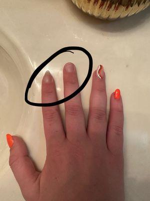 Missing nail, glued on nail to replace other missing nail