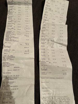 This is the receipt that Saul said he returned the full amount to my card and I should leave the store without my clothes.