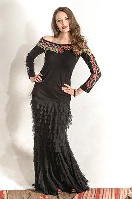 Beautiful ruffled Mermaid skirt and black ballet top with bright floral embroidery