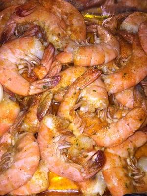 Spicy garlic shrimp (reheated in the oven)