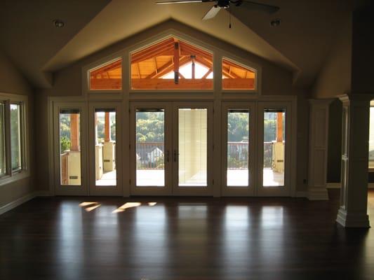 new pella doors with vaulted ceilind and exterior deck