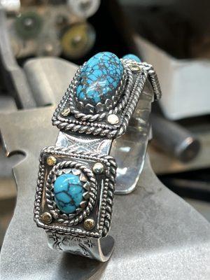 Silver turquoise, and 18 karat gold