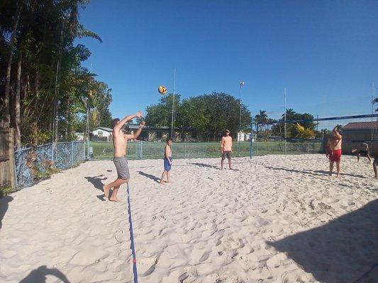 Volleyball in mid-air after being served.