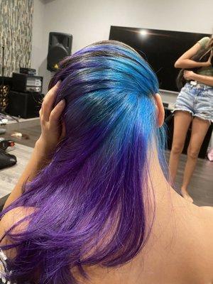 omg, Fairy ombre blue purple Mermaid color underneath. Done by Abby