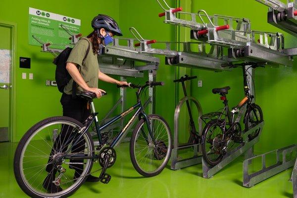 Secure bike parking at the Metro Station