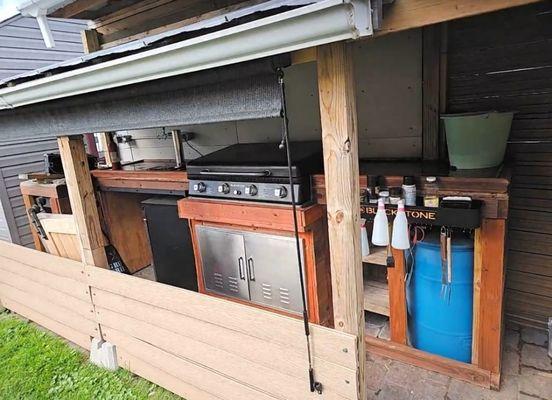 An attached outdoor kitchen