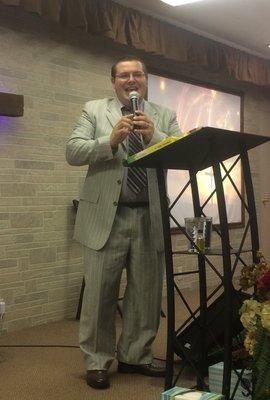 Pastor Stroud ministering during the service.