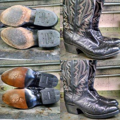 Replaced leather soles with leather on cowboy boots