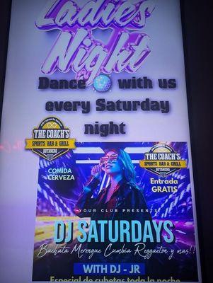 Sabados bailables, 9pm to 2am  merengue, bachata, regueton, cumbia, salsa y mas!!!!!  Every Saturday night!!!