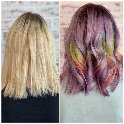 Before and after prism hair (text for bookings*** 562.257.6164 @hairbylaura.dee