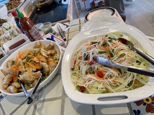 Papaya salad and fried dumplings