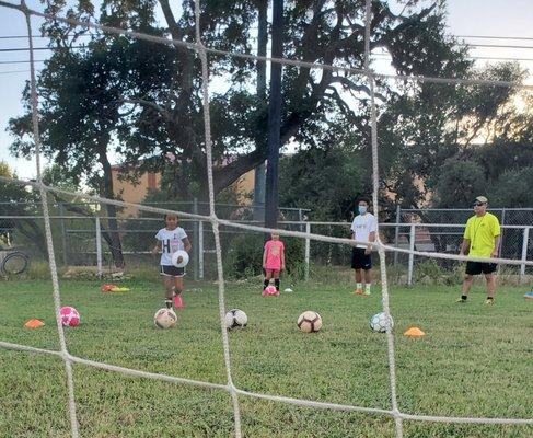 Practicing soccer skills