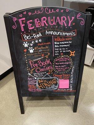 Announcement board. Pink for V-Day.