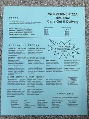 Back of menu