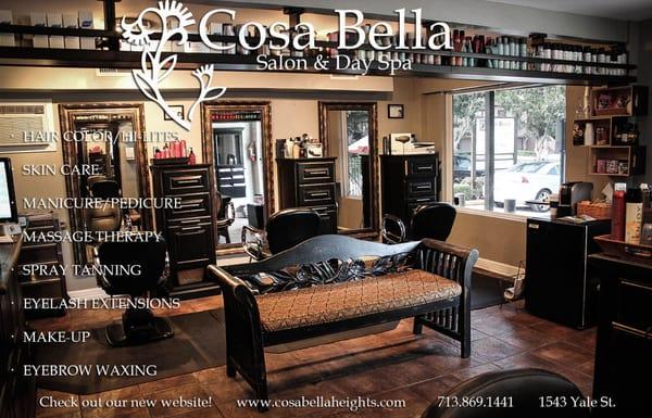 Inside our little salon....massage, skin and facials upstairs with our Cosa Bella professionals