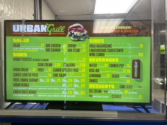 The actual side menu inside the restaurant