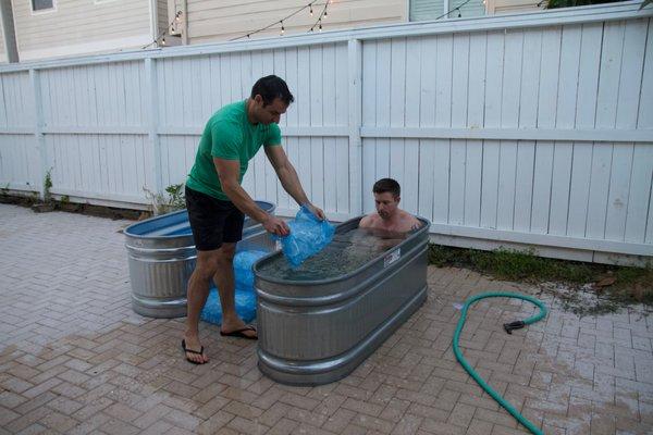 Ice bath (32 degrees Fahrenheit) for contrast therapy