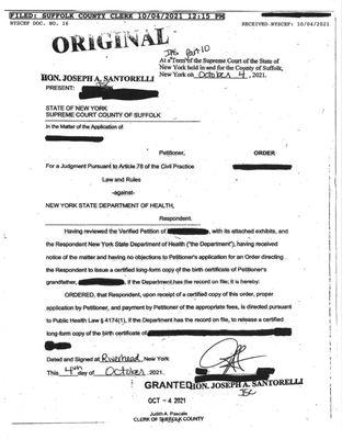 I assisted a wonderful woman from Long Island with a court order to release her grandfather's birth certificate for dual Italian citizenship