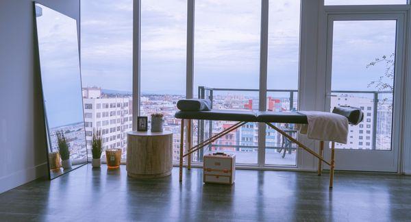 Our private penthouse studio with an amazing view of the city for you to enjoy.