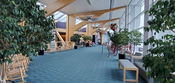 Panoramic view of the second floor overlooking the check-in area