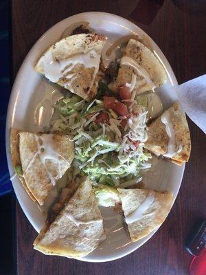 Quesadilla chicken steak and shrimp..