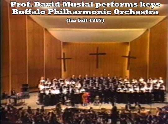 Professor David Musial performing on synthesizers with the Buffalo Philharmonic Orchestra and Choir. 1987