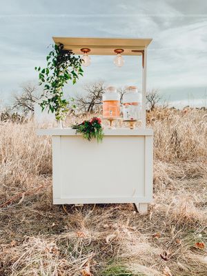 This cute cart with vintage light bulbs will make a great drink station!