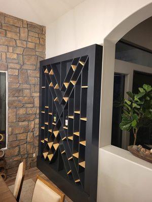 Custom Wooden Wine Wall built and painted by hand