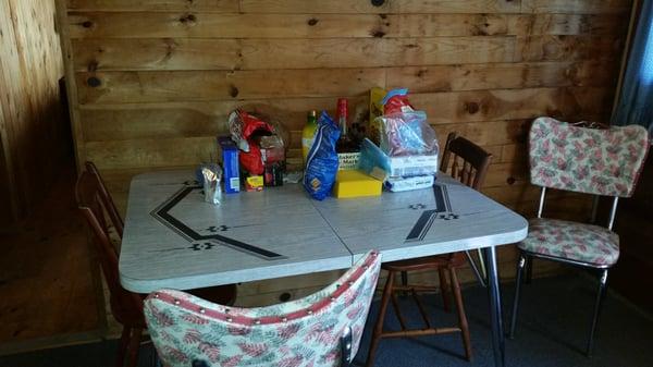 The dining table in the "Hemlock Cottage."