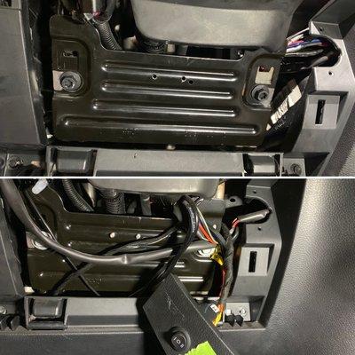 Before and after! We cleaned up the wiring in a Jeep Wrangler