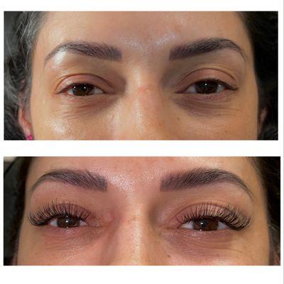 Before and after of classic lash set