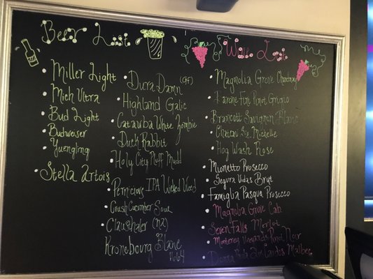 Beer & Wine menu