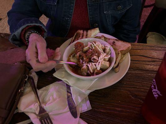 Bowl of Chili with Grilled Cheese