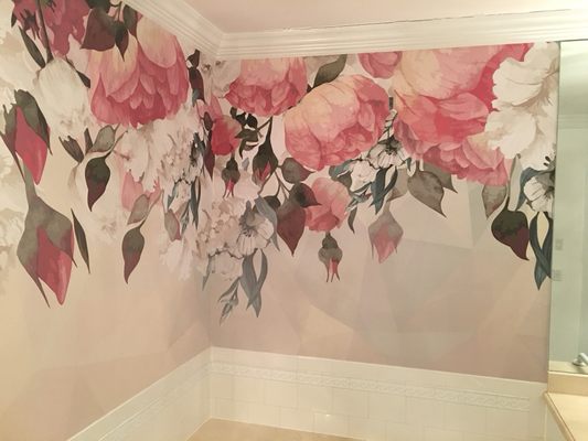 Hand painted mural from Tibet on vinyl installed around jacuzzi