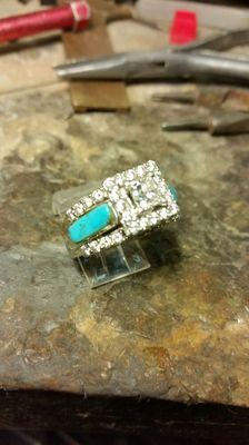 4 CT Custom made Diamond and Turquoise inlay by Randy Davis coolerjewelers