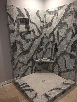 Corner shower using Cambria quartz