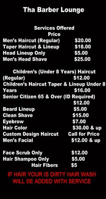 barber service list