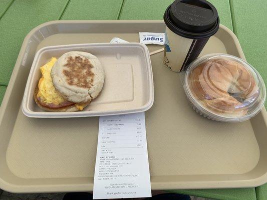 Egg muffin, coffee and "jumbo" croissant- jumbo In what universe ?'