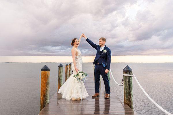 Newlyweds at sunset