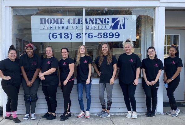 Showing off our breast cancer awareness shirts!