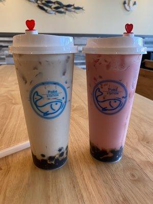 Bubble tea: oolong milk (left) and royal rose green (right)