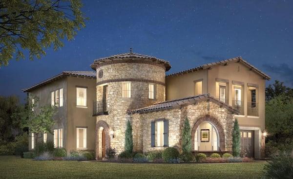 Custom Home Design. Mediterranean Style Home. Tuscan Home. Turret.