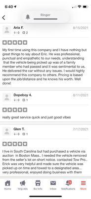 These are "HIDDEN REVIEWS" YELP won't show. I take pride in my business and customer service skills! TOW PROS WE ARE HERE FOR YOU!!