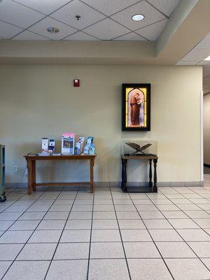 Waiting area in the parish office.