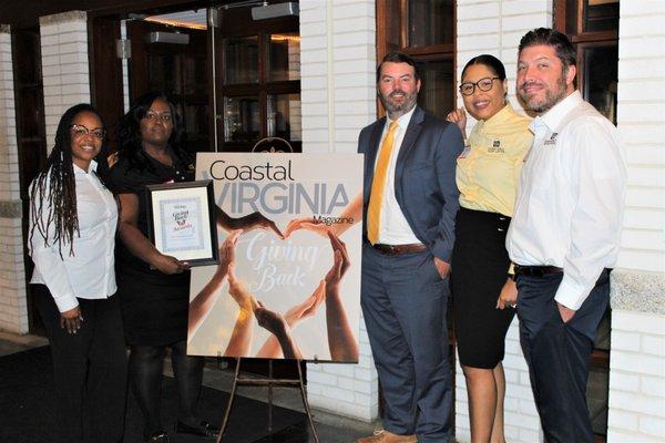 Cooper Hurley Injury Lawyers were 2021 Coastal Virginia Magazine Giving Back Award Winners.