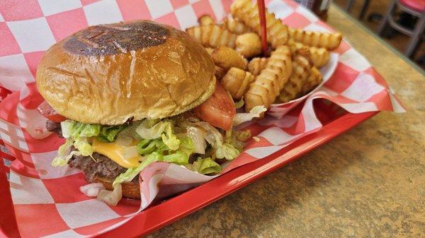 Manhattan burger with fries